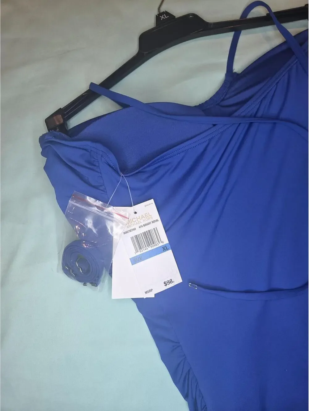 Michael Kors Royal Blue Ruched Swim Top Size XL New With Tags